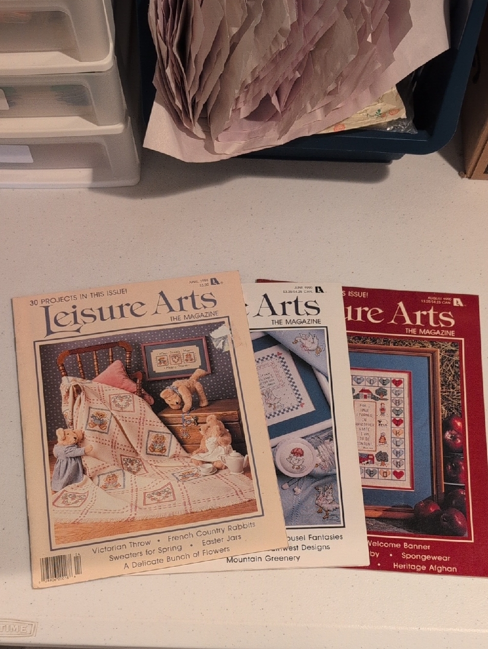 Leisure Arts Cross Stitch & Needlework Magazines - Cream, Blue, Red Covers